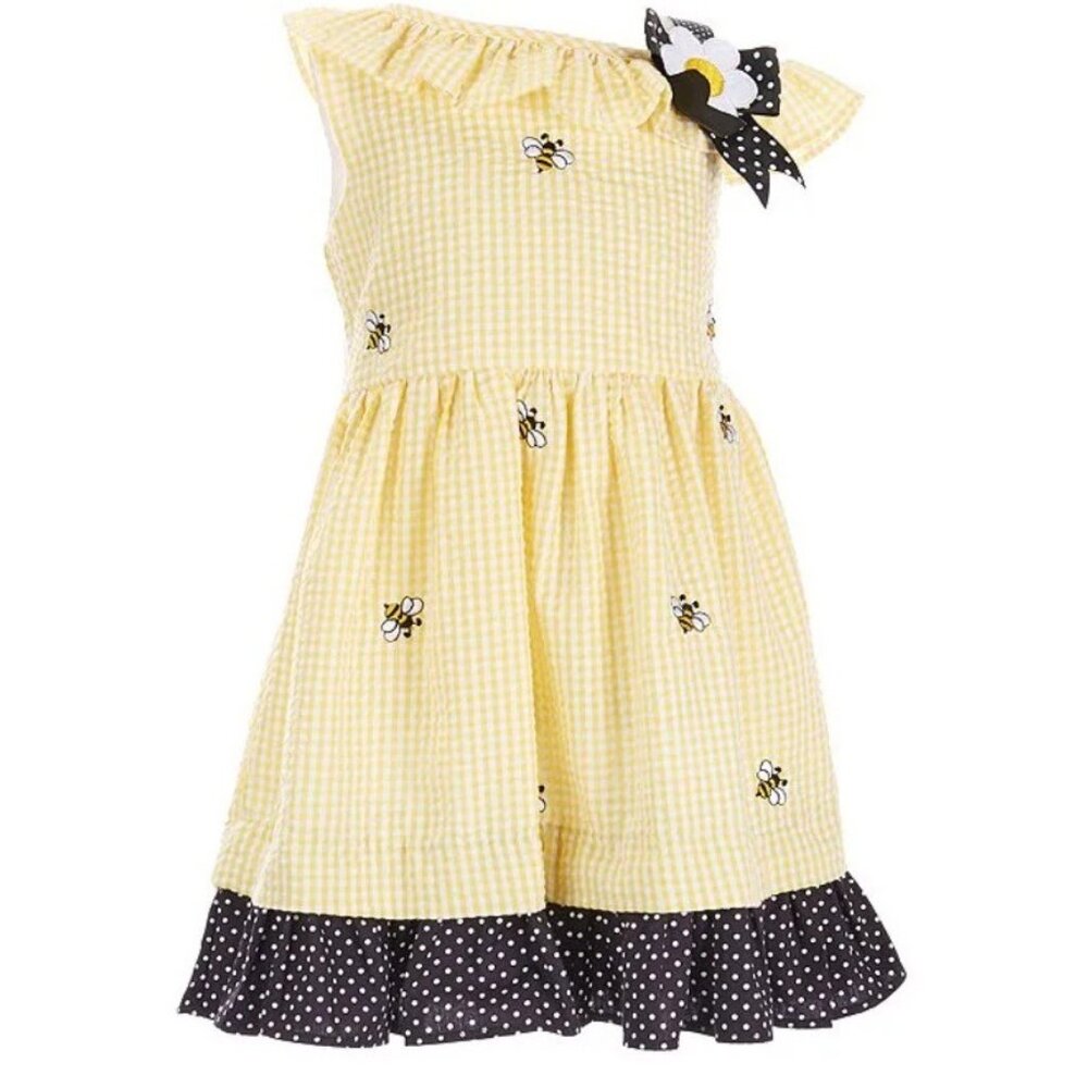Little Girls Bumble Bee Sleeveless Seersucker Dress